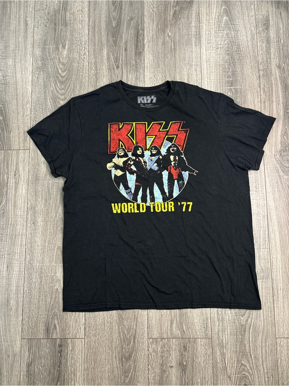 KISS World Tour ’77 Graphic T-Shirt Black XL Rock Band Concert Tee